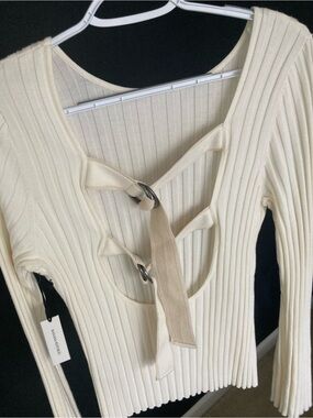 Banana Republic belted low back ivory sweater with long flared sleeves